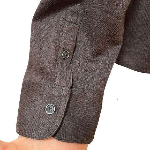 John Varvatos Mens Knit Silk Cotton Button Up Shirt Size XL Brown Quiet Luxury - Picture 5 of 8